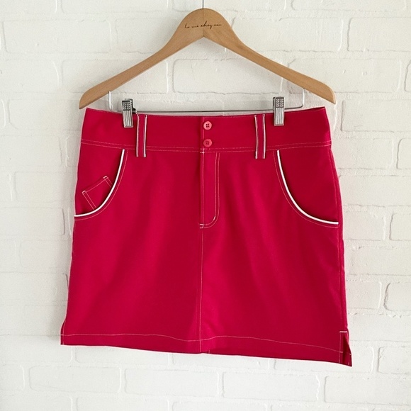 Adidas Mini Skirt Red White trim Blokettecore Tennis Prep pockets Sz 10 - Picture 1 of 12